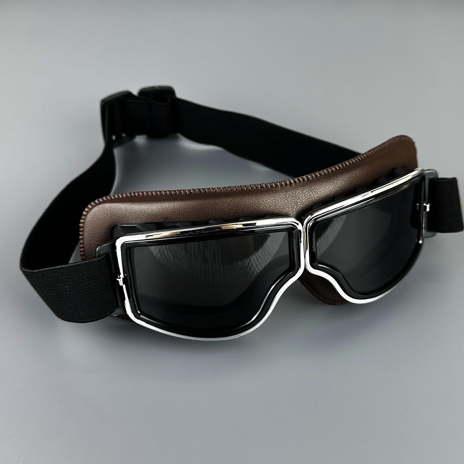 Occhiali Moto Occhiali da moto in pelle Occhiali da pilota vintage Antivento Universali for esterni Bicicletta Ciclismo Sci(Coffee Frame-Grey)