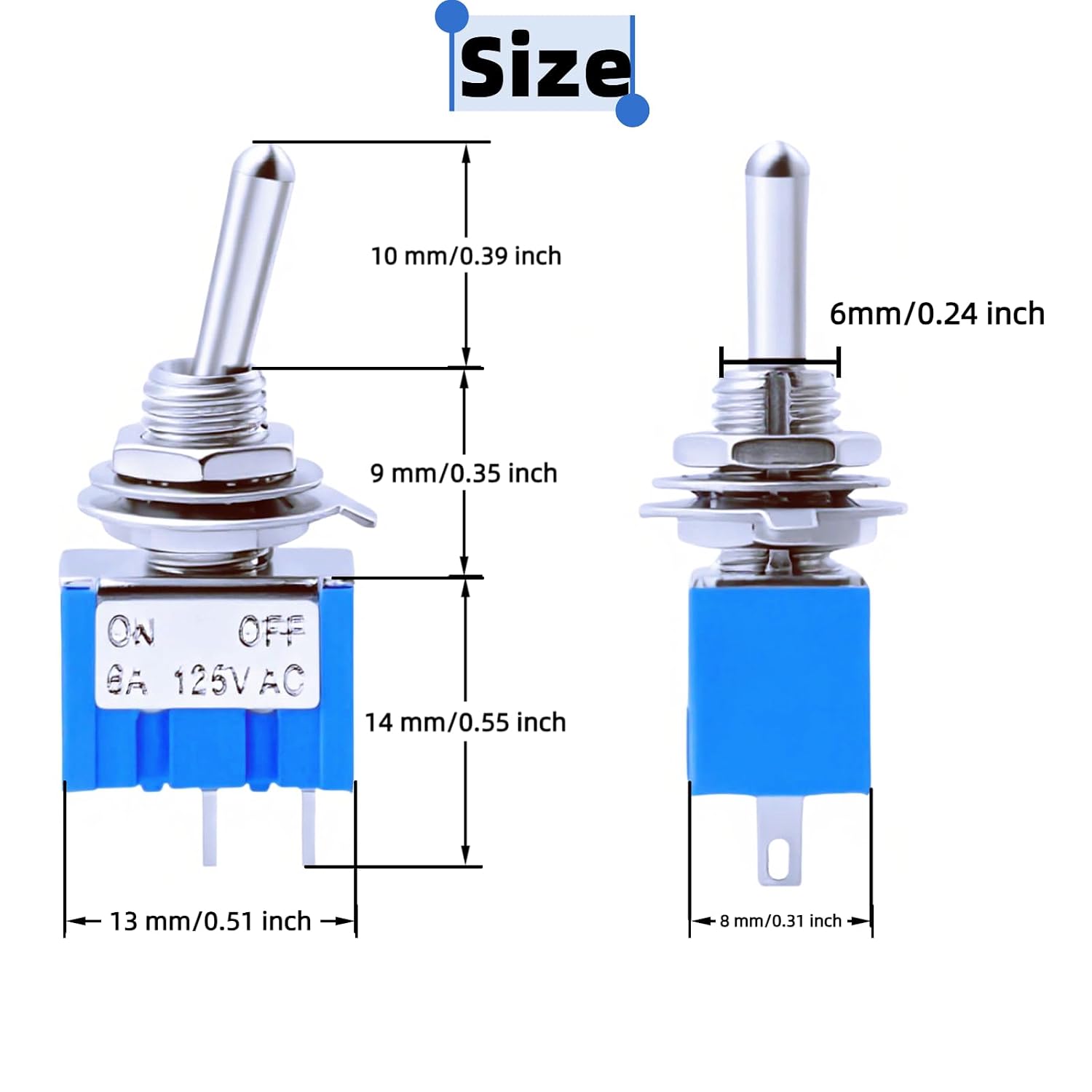 12PCS Mini Toggle Switch SPST 6A 125V Miniature ON/Off 2 Pin 2 Position Micro Rocker Switches 6 Amp 125 Volt MTS-101