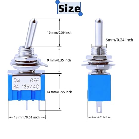 12PCS Mini Toggle Switch SPST 6A 125V Miniature ON/Off 2 Pin 2 Position Micro Rocker Switches 6 Amp 125 Volt MTS-101
