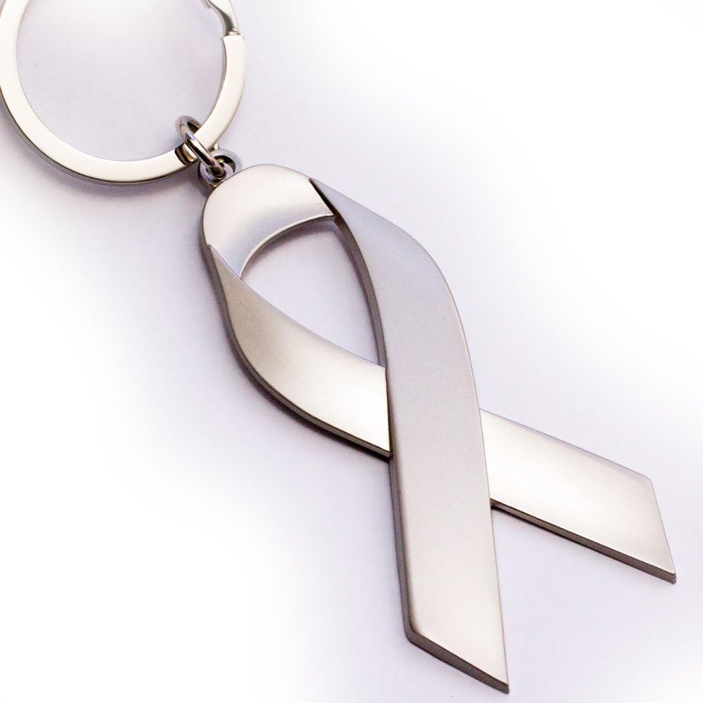 Cancer Awareness Ribbon Keychain - Metal Ribbon - Great Gift for Honoring Cancer Survivors or Those Battling Cancer, or for Friends or Loved Ones of Those Lost to Cancer
