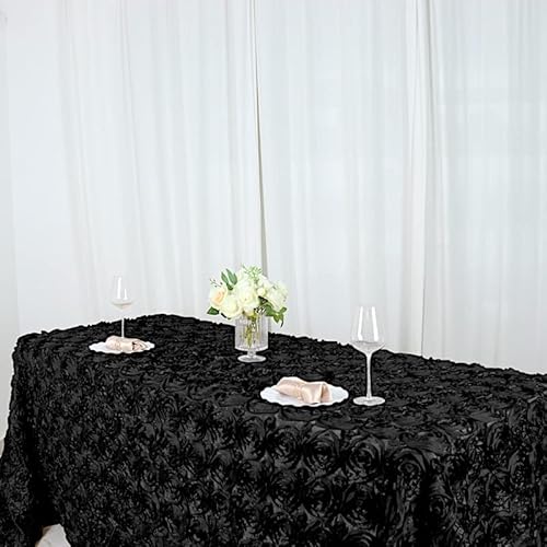 Balsacircle 90X132 Black Satin Raised Rosettes Rectangle Tablecloth Wedding Party Dining Room Table Linens #TOP4