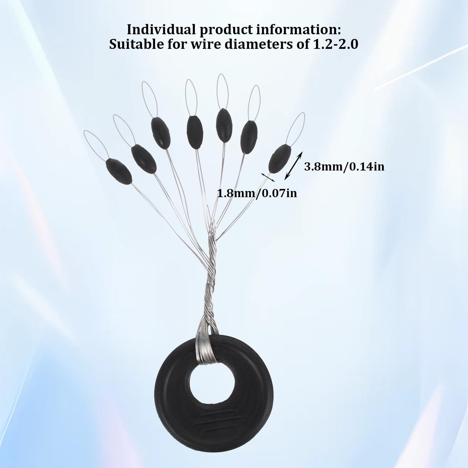 Tyqour 1200Pcs Fishing Rubber Bobbers Stoppers, 6 in 1 Black Bobber Stops, Oval Float Sinker Stops, Float Stop Kit for Fishing Line, S Size Fish Gear Accessories