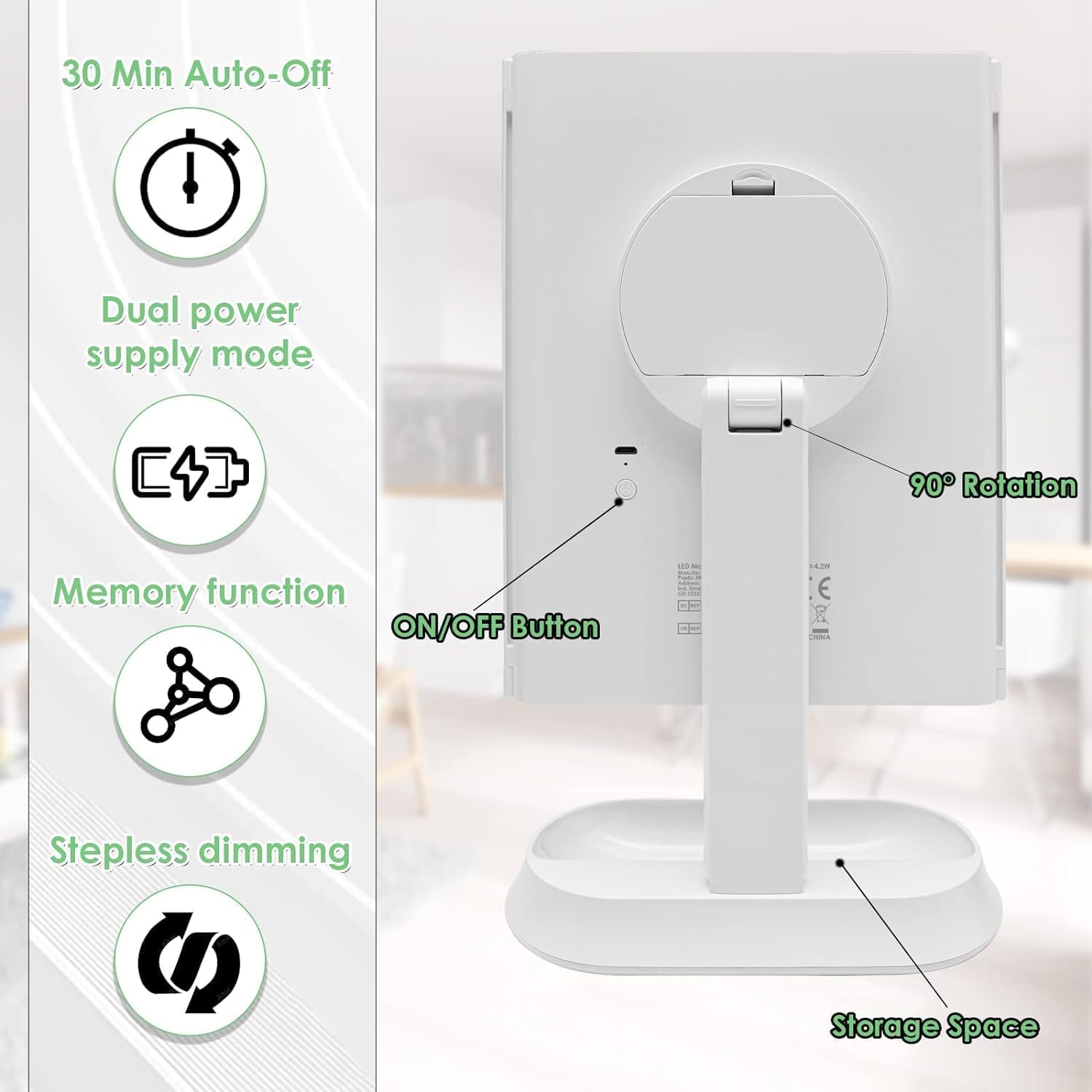Auxmir Miroir Maquillage Grossissant LED 68 Lumières - Triptyque 10X/5X/1X Rechargeable USB, Noir