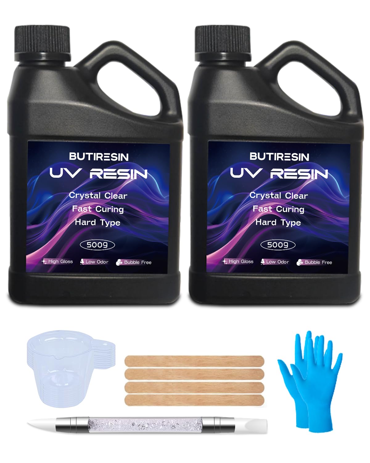 ButiResin Żywica UV, 1000 g, przezroczysta żywica UV, szybkie utwardzanie, krystalicznie czysta, bezwonna, niska lepkość i twarda, zestaw z żywicy UV do samodzielnego wykonania biżuterii, odlewania i