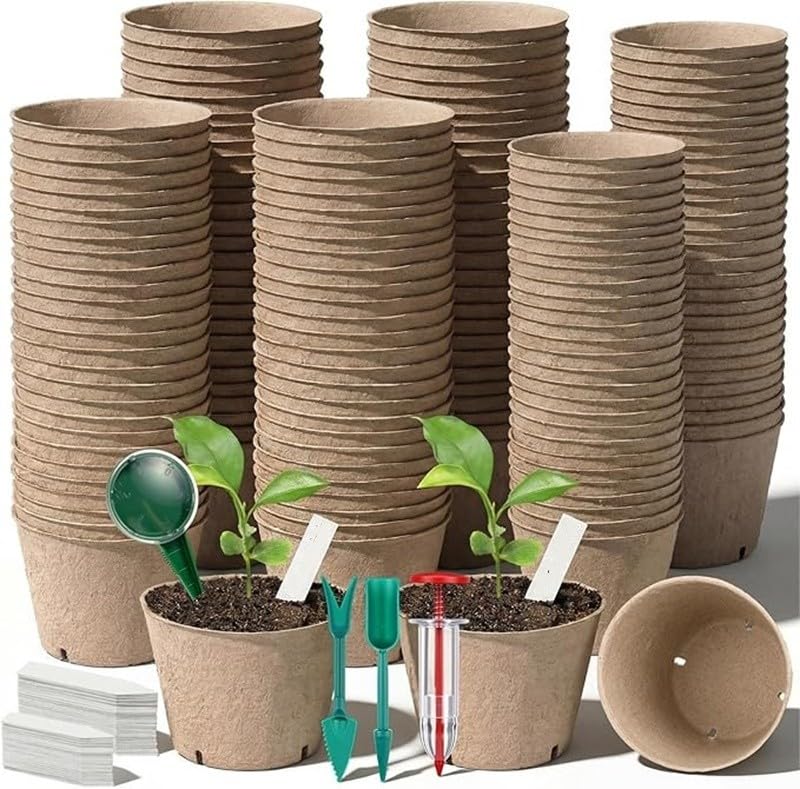 SiSinkal Biodegradable Plant Pots with Drainage, Paper Pulp Starter Cups for, Direct Planting into Soil for Garden Greenhouse, for Flowers Herbs Tomatoes, Multiple Pack Options(B)