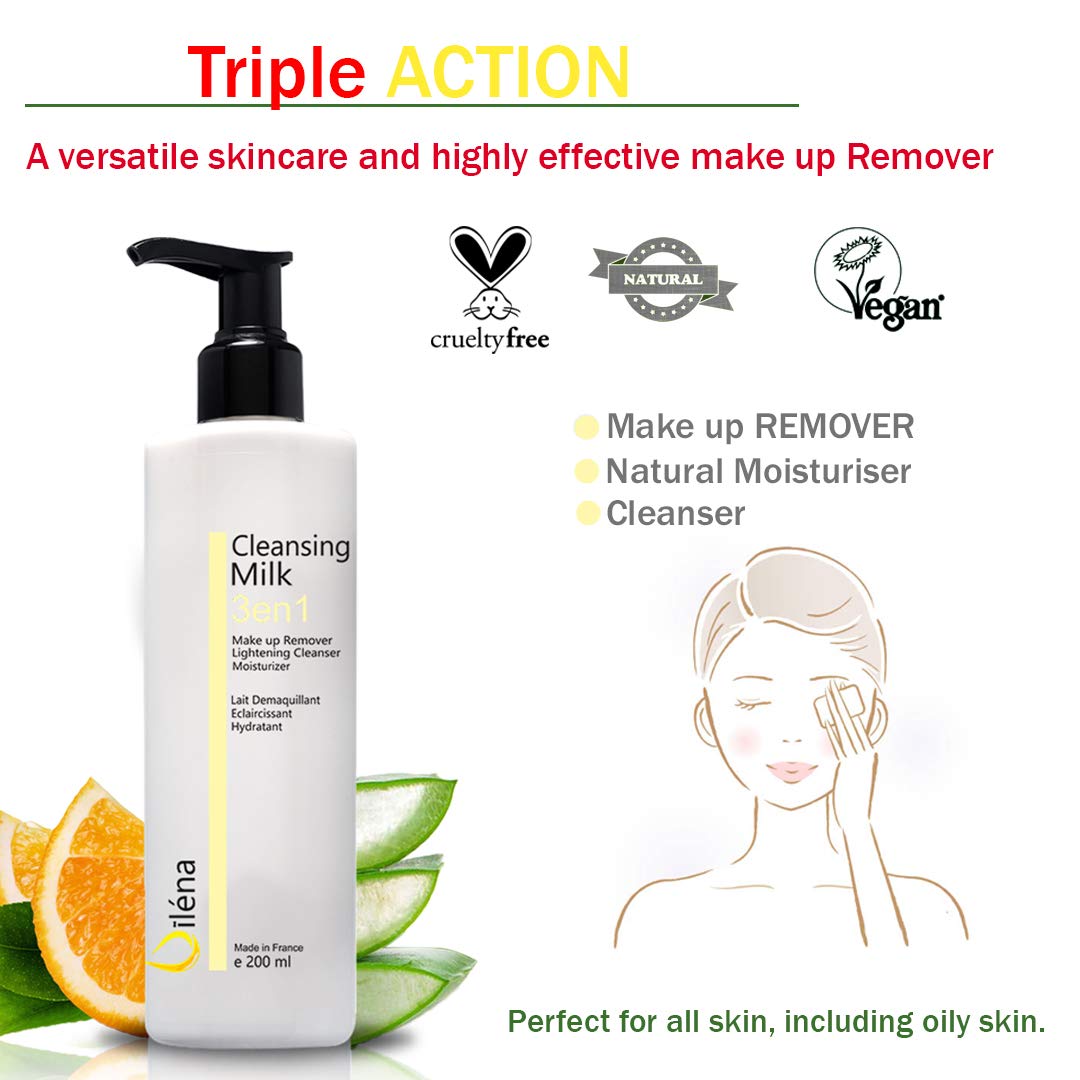 Lait Démaquillant Micellaire 3en1 – Vegan & Naturel – Démaquille Waterproof, Nettoie, Hydrate – Peaux Sensibles – Aloe Vera, Vitamine E, Amande & Papaye – 3 x 200 ml – Made in France