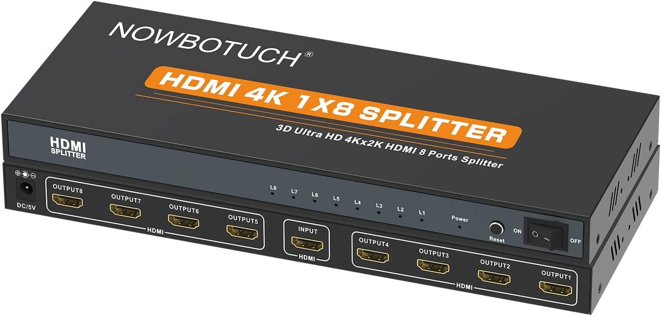 HDMI Splitter - 1 in 8 Out Display Switch With Duplicate/Mirror Function, Ver 1.4 Certified for Full HD 1080P High Resolution 3D Support