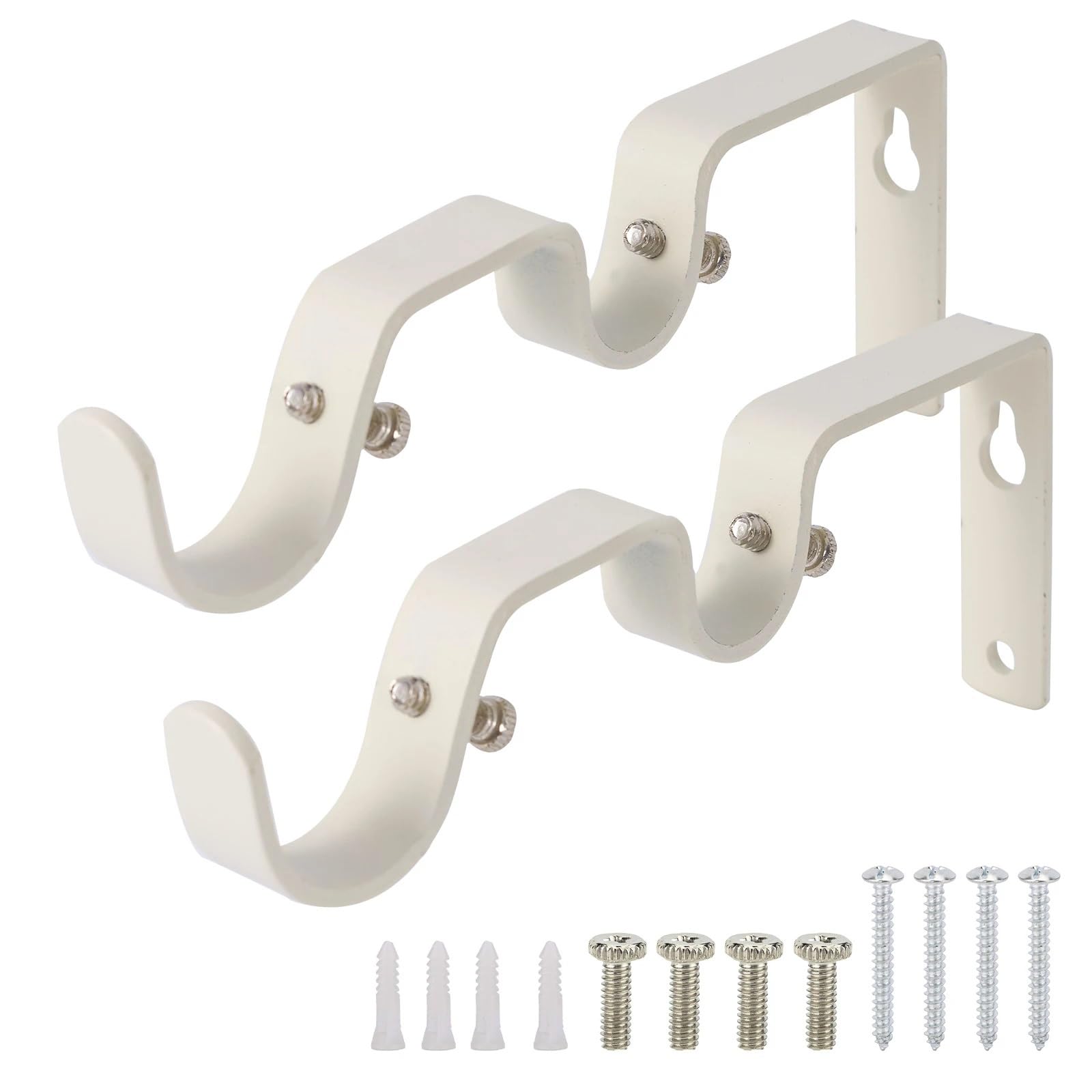 RUWLFE 4 Pcs Rod Brackets Thickened Aluminum Curtain Single Pole Holder Wall Mount Hardware Compatible for Poles, Wall Rod(White)