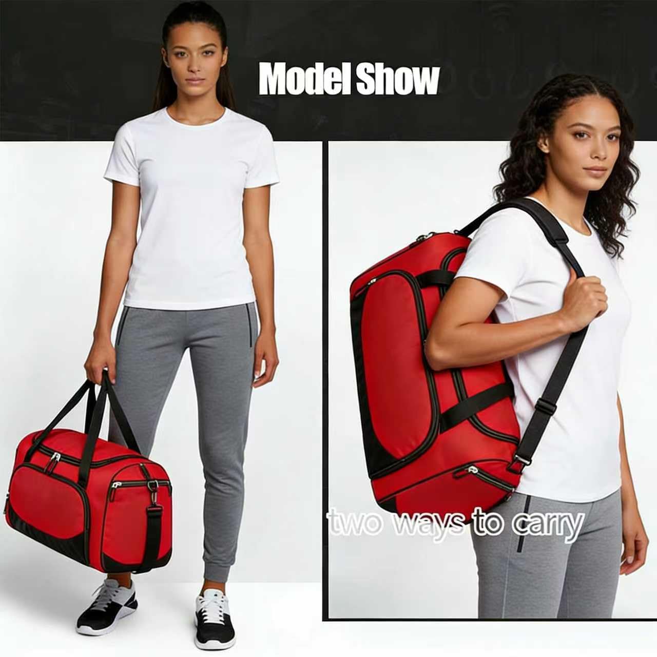 Gym Duffle Bag for Women - 55L Red Large Duffel Bags for Sports, Workout, Traveling, Durable Heavy Duty Duffel Gear Bag - Image 2
