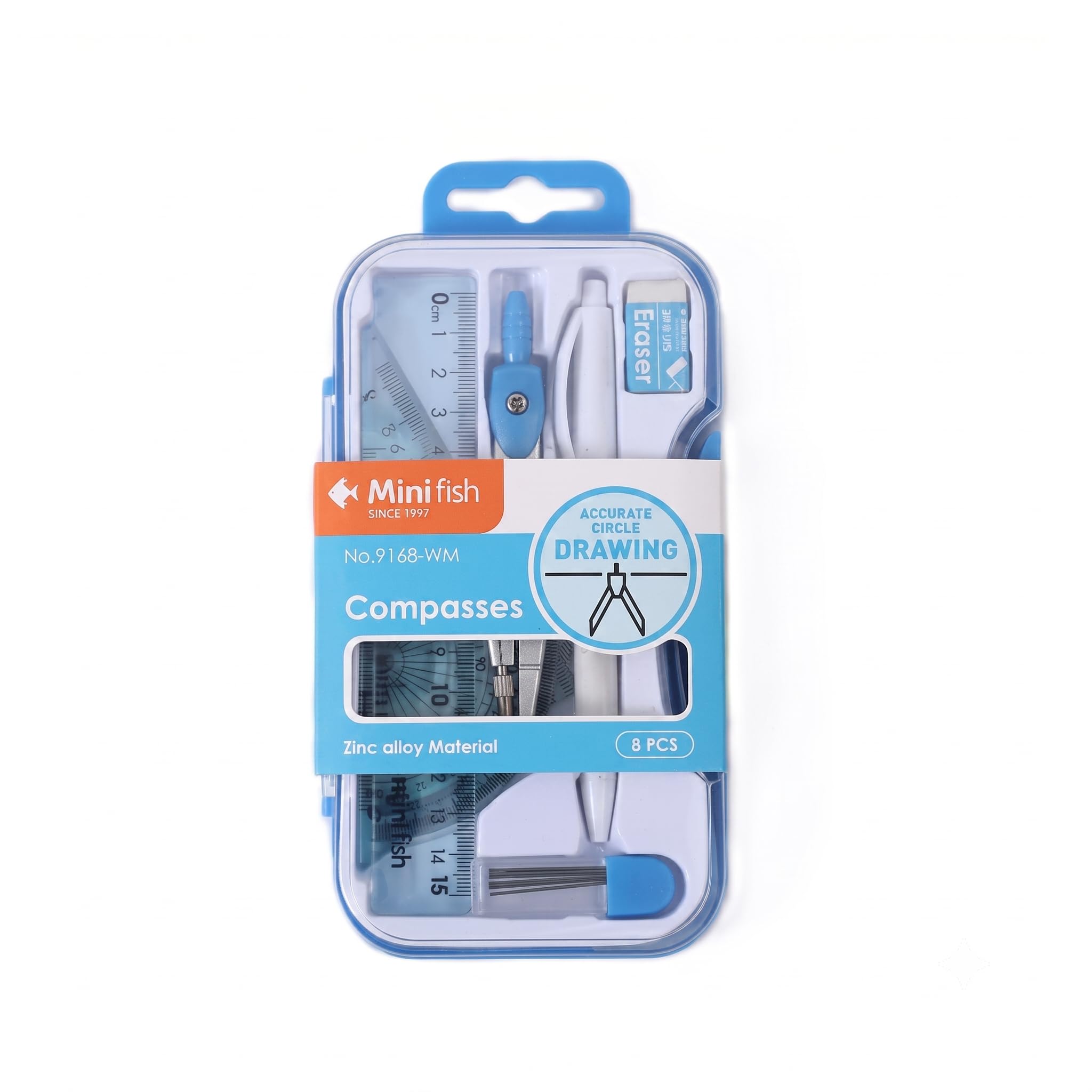 8-Piece Zinc Alloy Geometry Box & Compass Set with Ruler