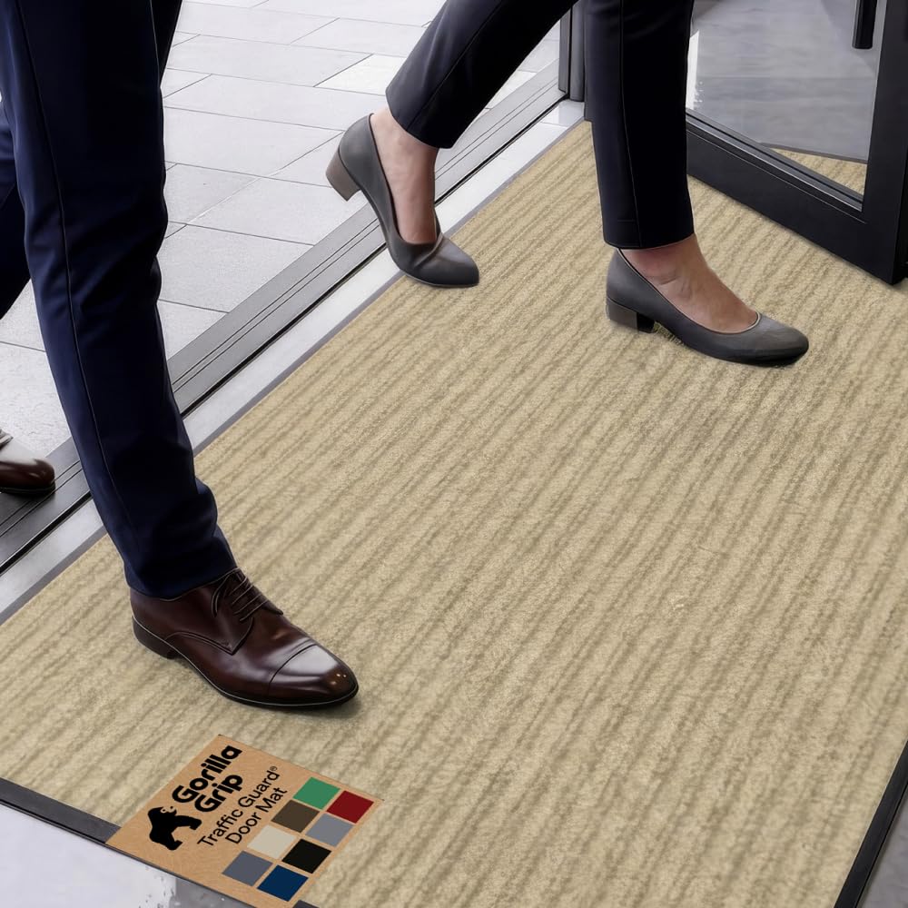 GORILLA GRIP Traffic Guard Indoor Outdoor Heavy Duty Door Mat, 60x36 Beige