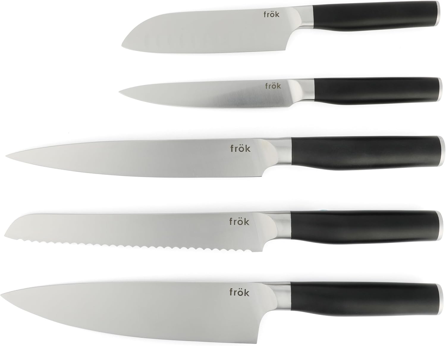 Frok 6 Piece German Steel Knife Set W/Magnetic Block - Black