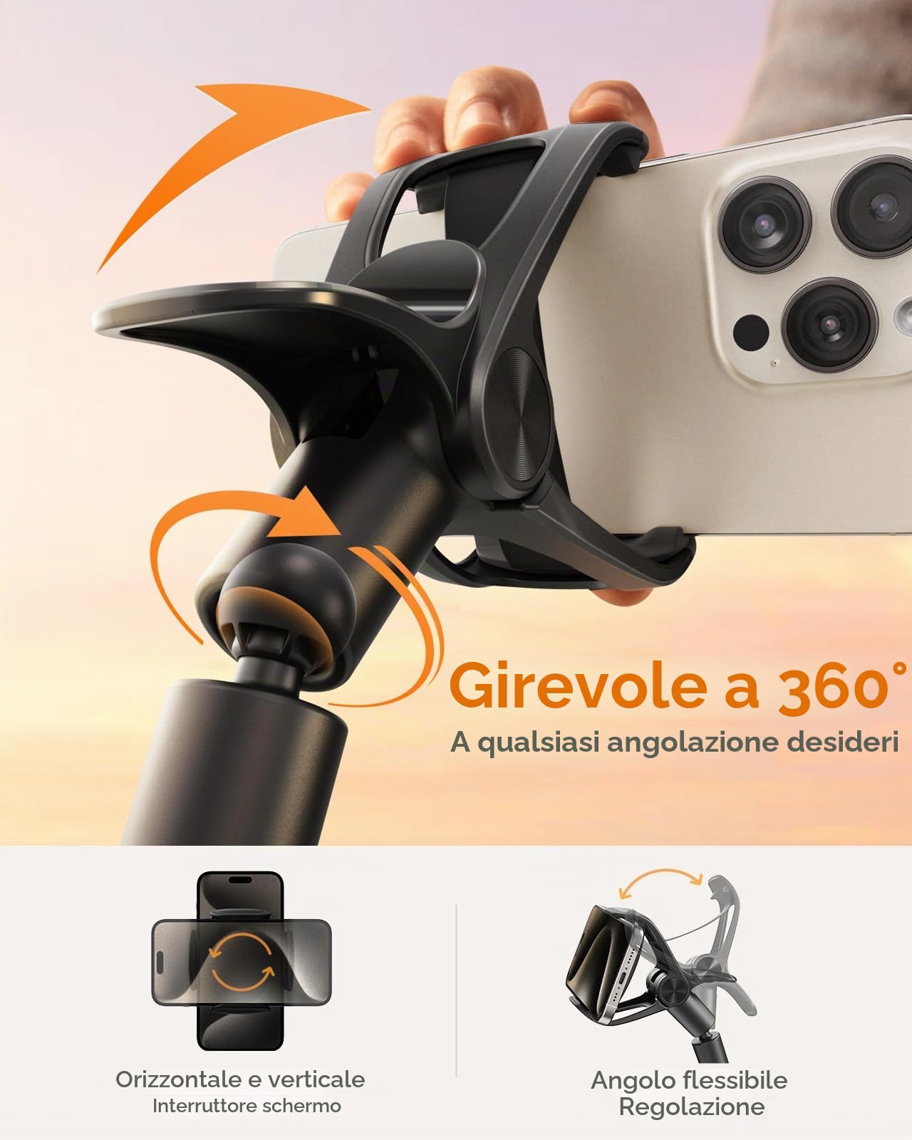 SAIJI Supporto Telefono a collo oca, Braccio Flessibile da 95 cm, Pelle PU, Stabile e Durevole, Rotazione regolabile a 360° per iPhone 13 Pro Max, 12 Mini, 12 Pro Max, HUAWEI, Samsung Nero