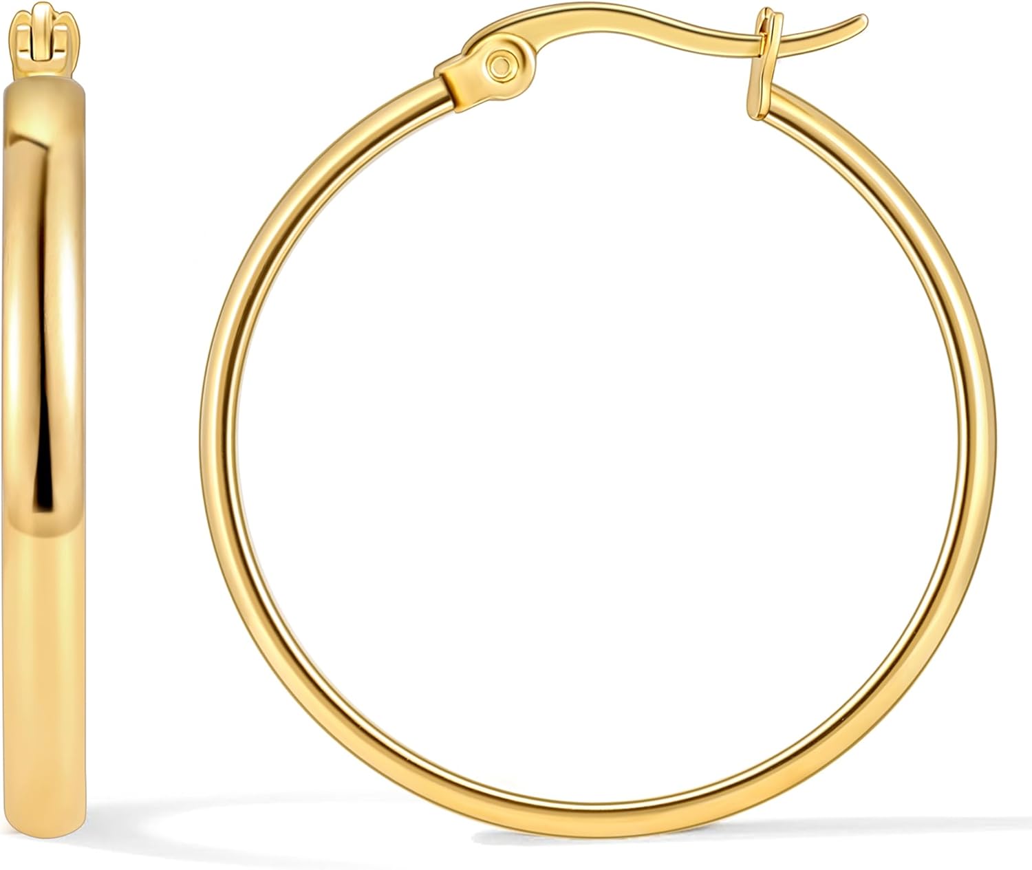 sovesi 3mm Wide Gold Plated Hoop Earrings for Women, Hypoallergenic Hoop Earring