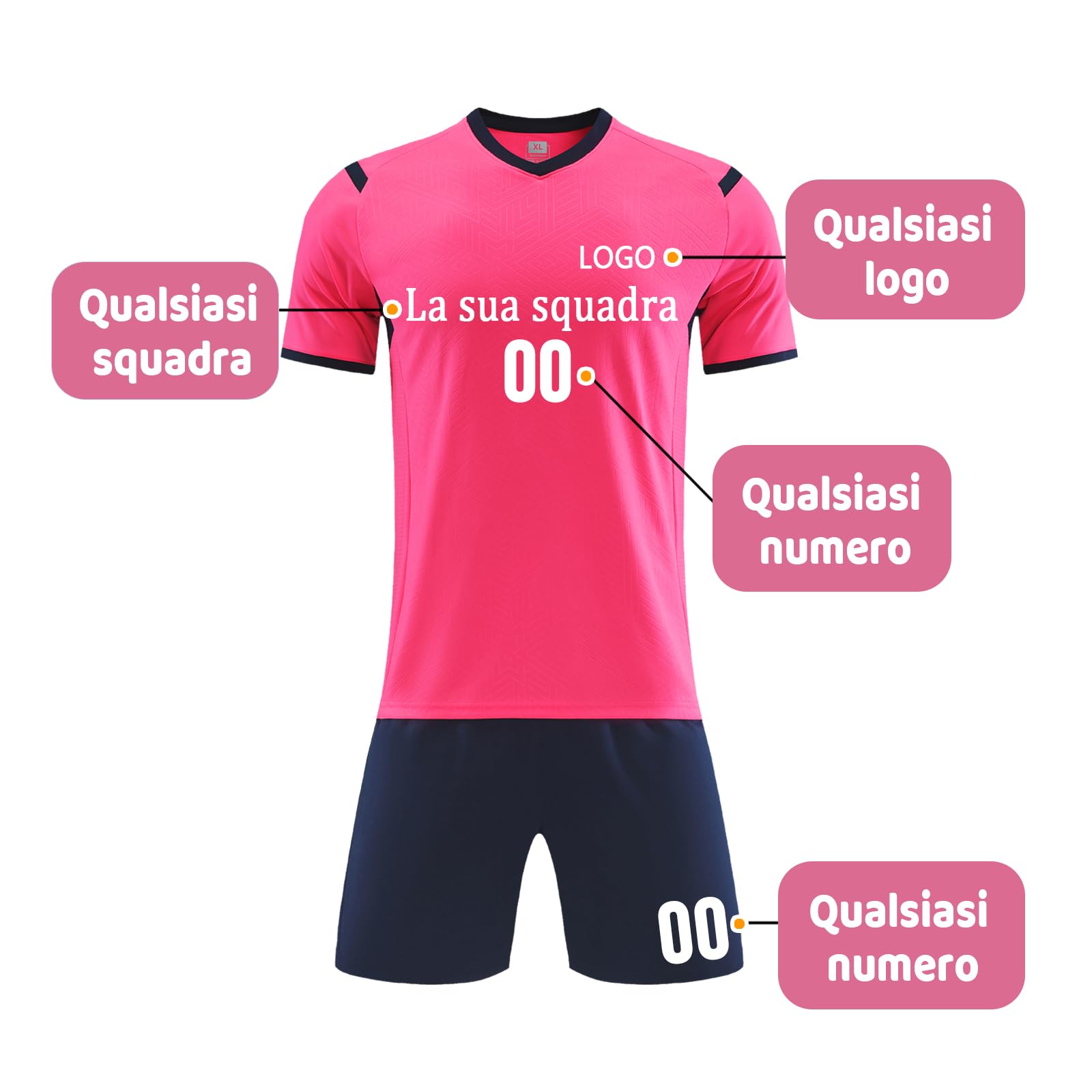 Set da Calcio Rosa Personalizzabili, Maglie da Calcio Personalizzate per Adulti e Bambini, Regali Personalizzati