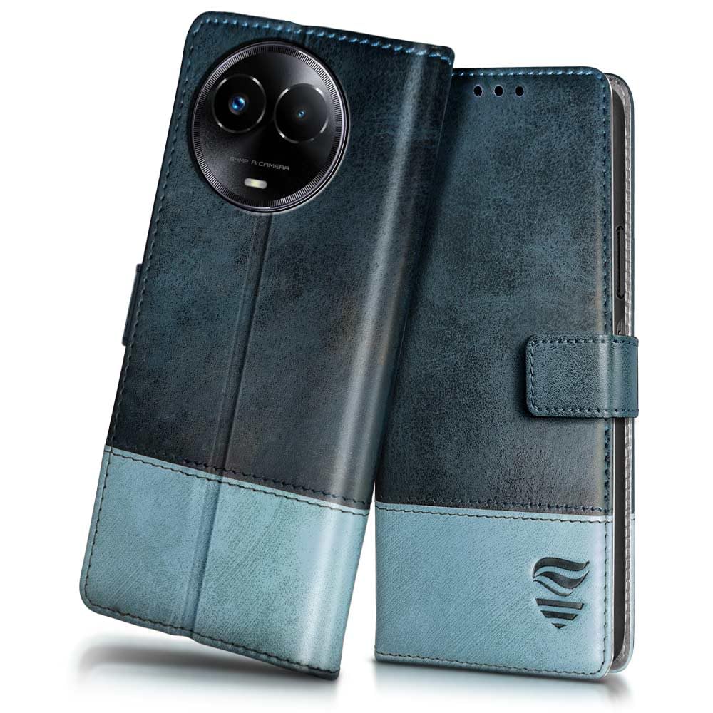 FLIPPED Vegan Leather Flip Case Back Cover for Realme Narzo 60X 5G | 11 5G | 11X 5G | C67 5G (Flexible Shock Proof | Hand Stitched Leather Finish | Card Pockets Wallet & Stand | Blue with Aquamarine) (B0CHFKRT5H) Amazon Price History, Amazon Price Tracker