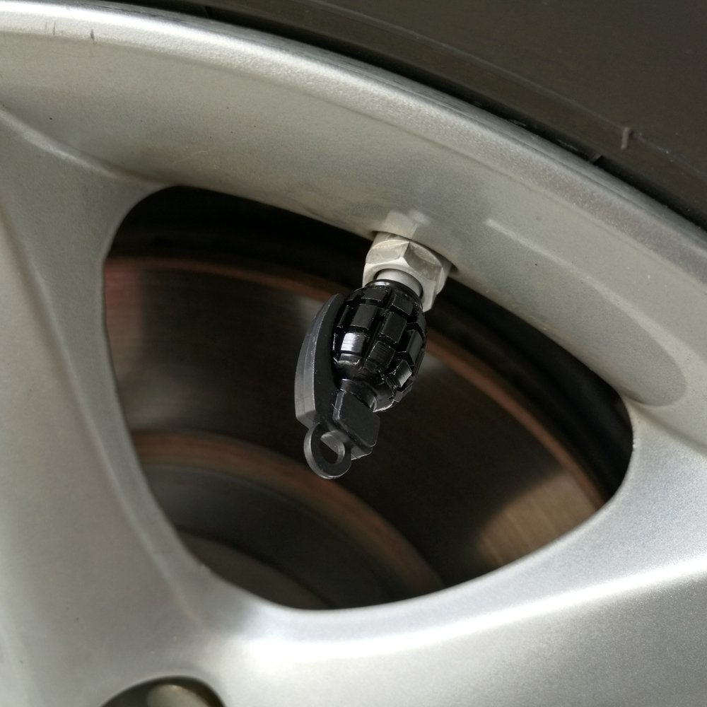 SENZEAL 5 Tappi Valvola Auto A Forma Di Granata – In Alluminio E Plastica – Universali Per Auto, Moto, Camion – Colore Nero