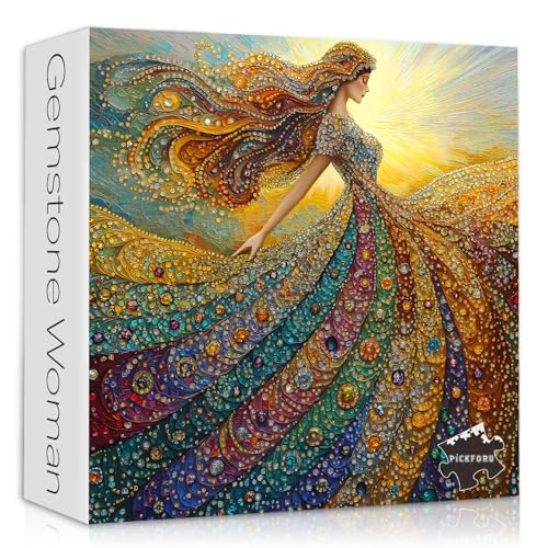 PICKFORU Gemstone Woman Puzzle for Adults 1000 Pieces，Beauty Elegant Lady Jigsaw Puzzle with Colorful Crystal Diamond, Impossible Difficult Hard Challenge for Adults Aesthetic Puzzle