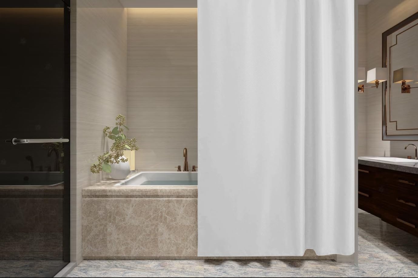 ProBytes Polyester Shower Curtain, Water Repellent Fabric,180 x 180 CM, 71 x 71 Inch, 12 Rail Hooks, Mildew Resistant