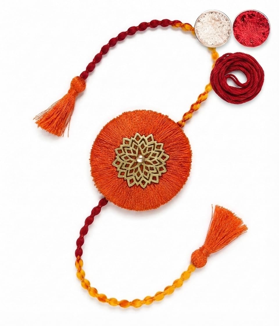 Traditional Handmade Rakhi for Brother - Embroidered Designer with Roli, Tikka, Chawal & Kalawa | Luxury Raksha Bandhan Gift (Pack of 1)-image-25