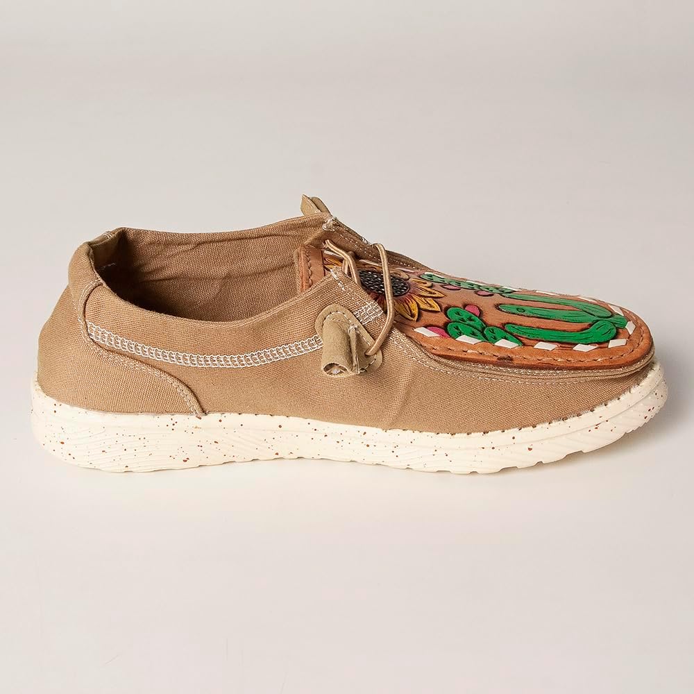 American Darling Hand Tooled, Carved Genuine Leather Trim Lightweight Shoe Footwear, Slip on| Tooled Footwear