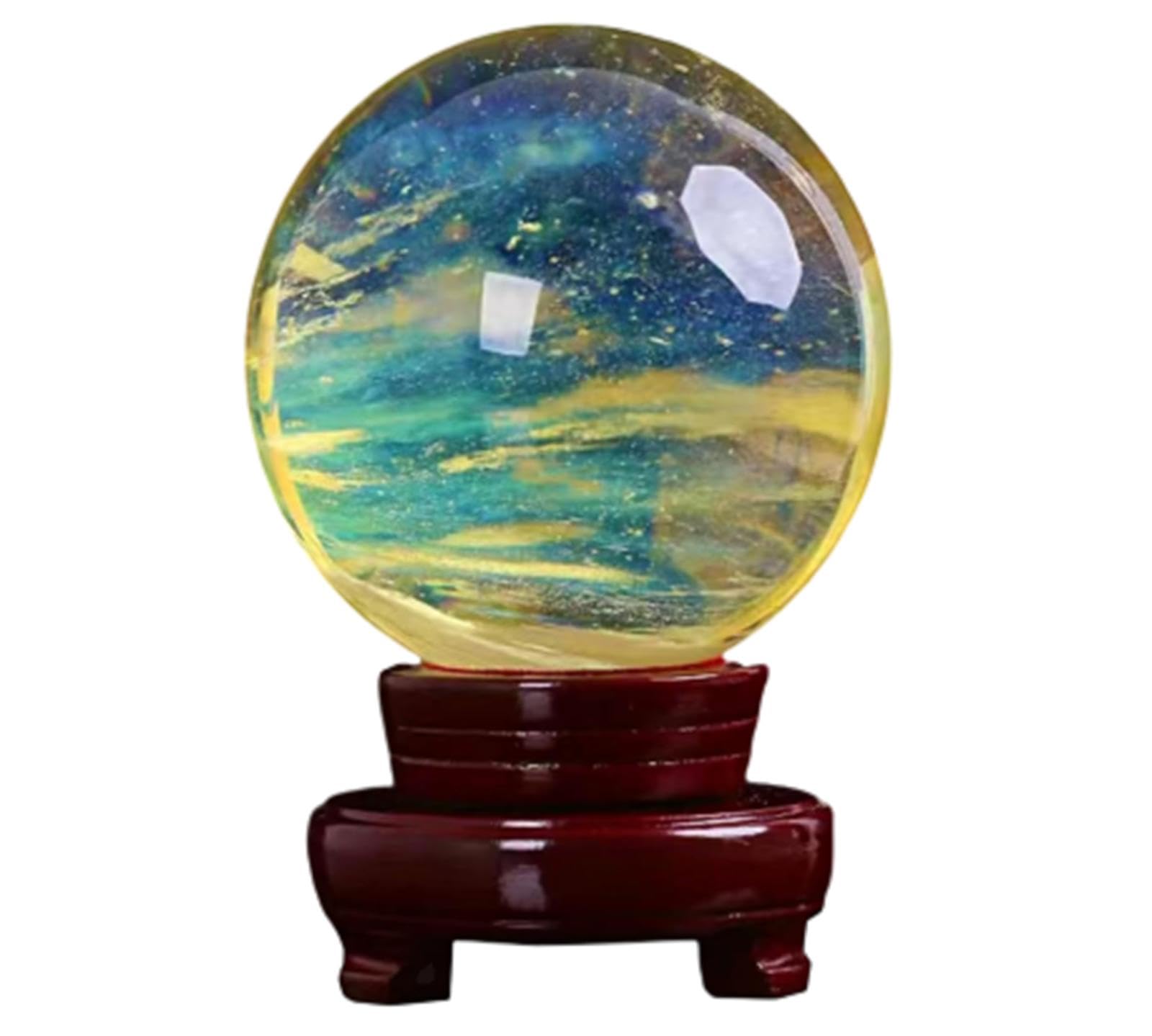 ICXLPMC Smelting Crystal Quartz Ball with Stand Yellow Crystals for Healing/Divination/Chakra Balance/Yoga/Home/Office FengShui Decoration,10cm