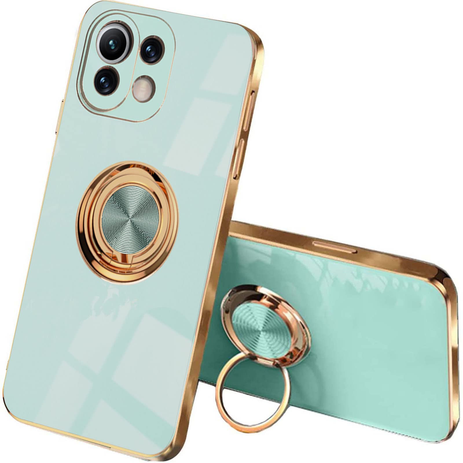 ILING Cover Per Xiaomi 11 Lite 5G NE / Mi 11 Lite Con Supporto Ad Anello – Custodia Silicone Colorata Antiurto (Nera)