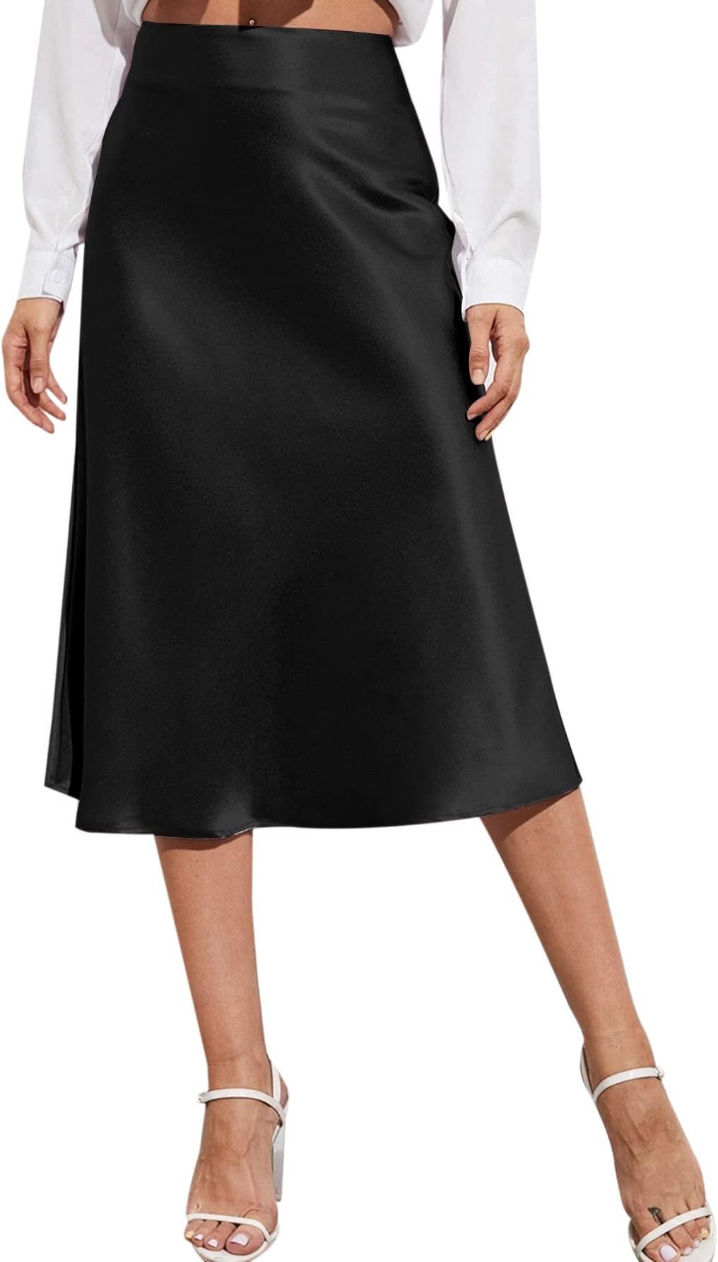 Zeagoo Womens Satin Skirts Casual Silk Midi Skirt High Waisted Long Skirts Zipper Elegant Work Skirts