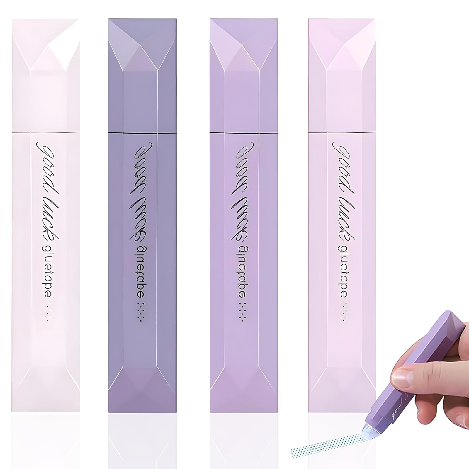 Double Sided Tape Pens, 4 Pcs Adhesive Glue Tape Rollers for Scrapbooking, Journaling & Photo Mounting, Strong No-Mess Crafting Pens for Paper, Gift Wrapping & School Office Supplies (Purple)