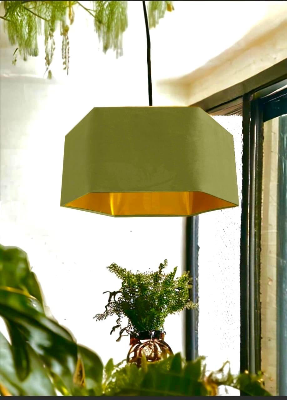 New Handmade by Order Hexagon Shape Olive Green Velvet lamp Shade Pendant lamp Light Shade with Metallic Linings