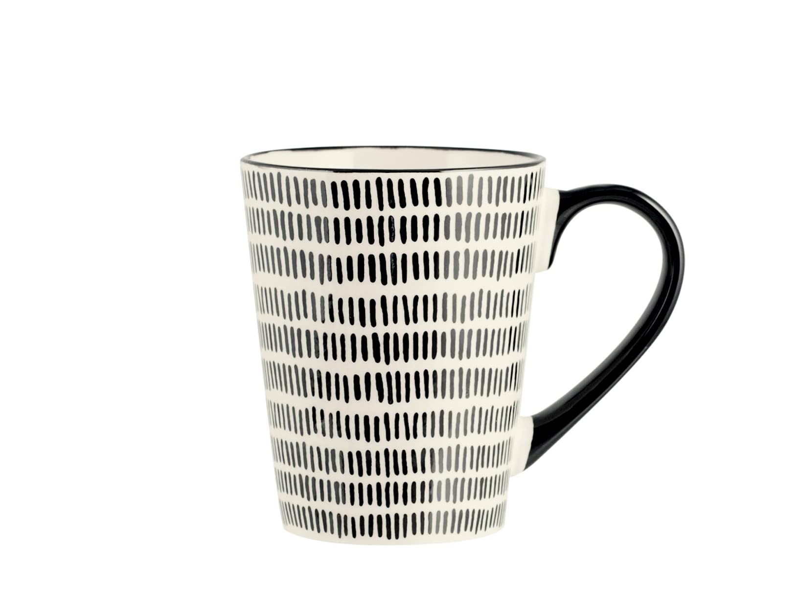 H&H Vhera Set 6 Mug in Stoneware (350 ml) – Eleganti Mug Bianco/Nero con Decorazioni Geometriche – Adatte a Lavastoviglie e Microonde