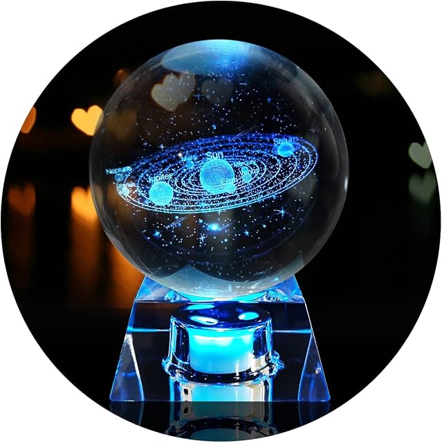 FIMAGO 3D Solar System Crystal Ball with LED Base Astronomy Night Light for Home Decor Best Gift for Girlfriend Wife Mom Women on Valentines Birthday Thanksgiving Anniversary