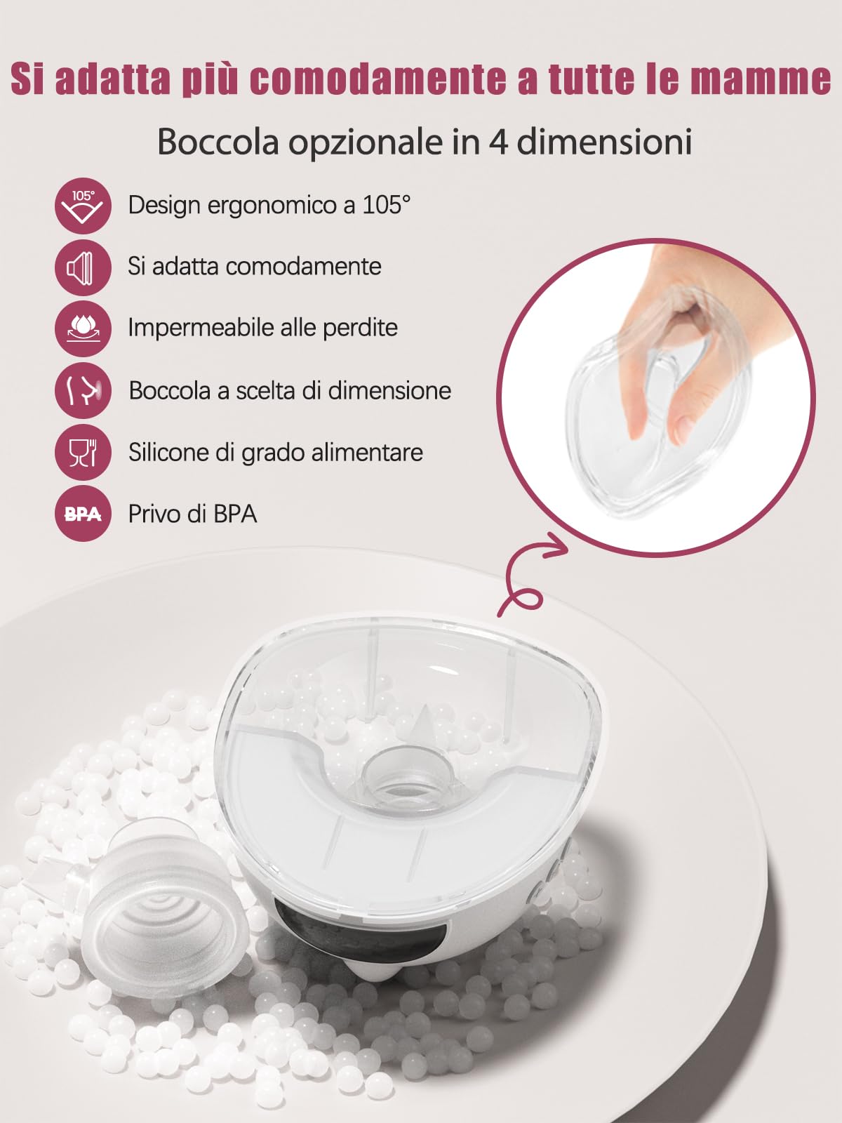 Lulia Tiralatte Elettrico Indossabile LU05, con 4 Modalità e 9 Livelli, Tiralatte Indossabile Portatile con 4 Flange di Dimensioni 17/19/21/24mm (1 Pezzo)