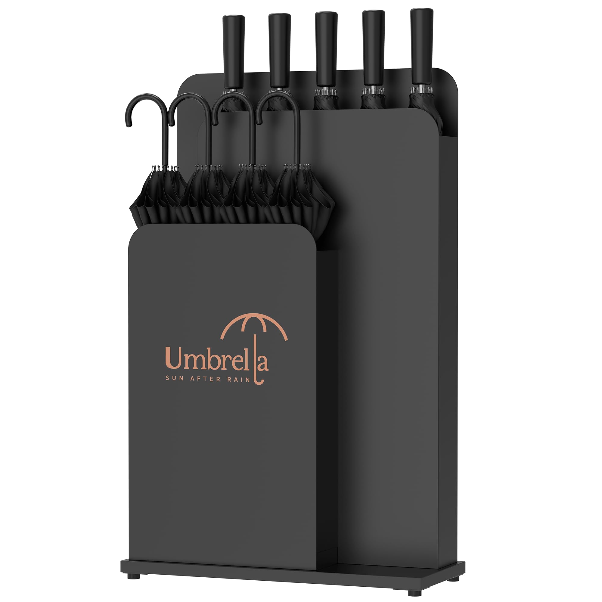 Commercial Indoor Umbrella Stand for Entryway–Modern Black Wet Umbrella Holder with Drip Tray– Tall Storage Rack for Lobby, Hotel,Office–Decorative Organizer Bin
