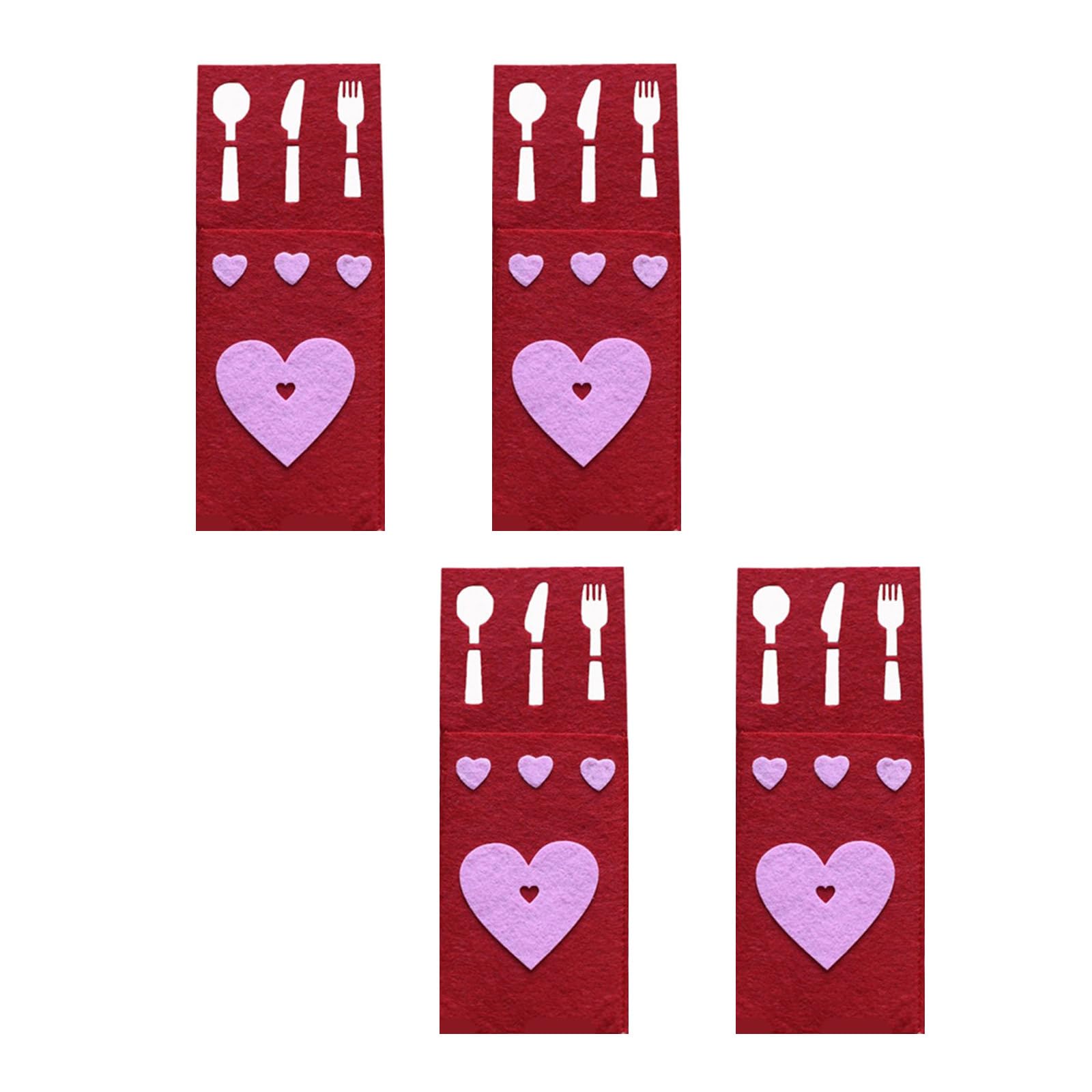 APGLSXY 4pcs Valentine ' s Day Fabric Flatware Holders Rectangular Cutlery Storage Bags Holiday Party Silverware Organizers Valentine ' s Day Cutlery Holders