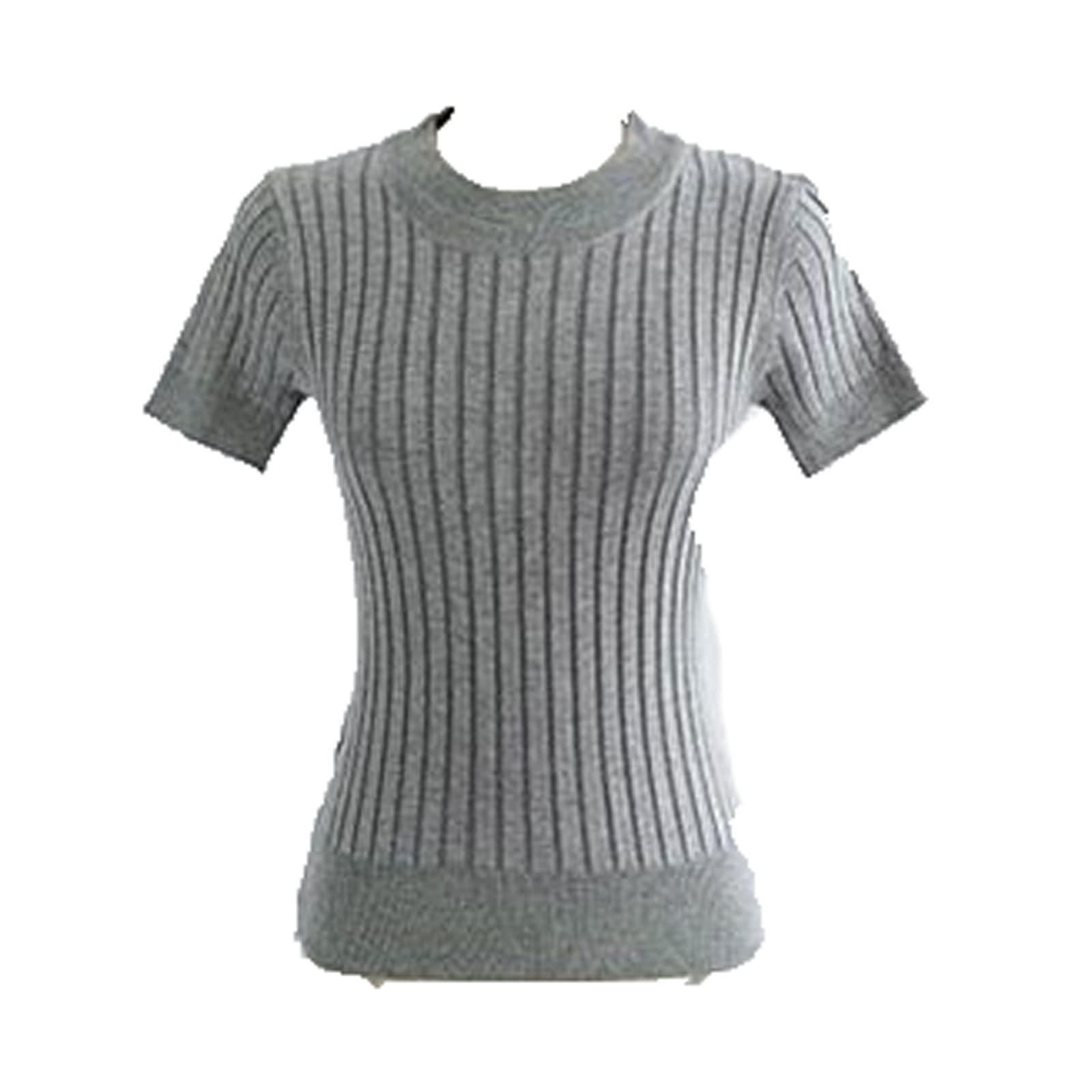 YESKIT Shirts Women, T-shirt Tops Knitted Slim Pullover Women Sweater Half Sleeve Thin Tight Fit Semi-high Collar Clothing Free Size (Color : Gray, Size : One Size)