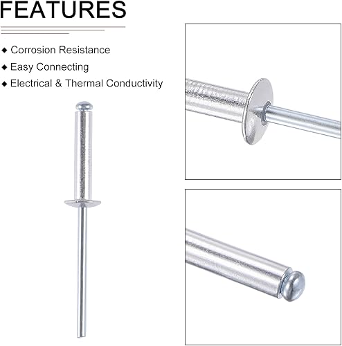 Miniatura 3 de Remaches ciegos de 0.157 in x 0.787 in (DxL) - Paquete de 60 - Bueno para unión de maquinaria - Remache de extremo abierto de cúpula de aluminio