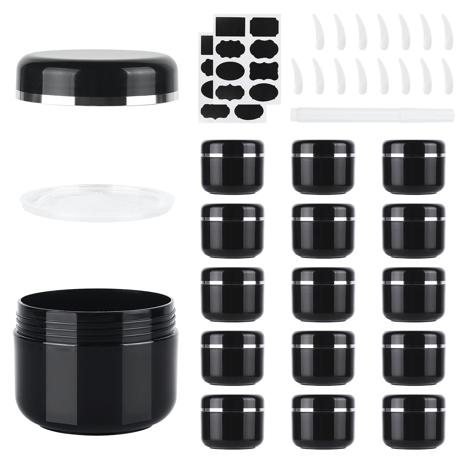 MirraSwit 15 Pcs 50ml Cosmetic Sample Jars, Plastic Refillable Travel Pots, Cosmetic Pots with Lids