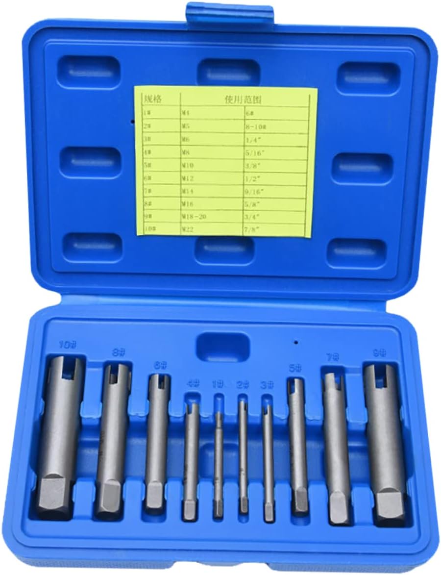 10pcs Stripped Screw Extractor Set Broken Tap Extractors for Rusted and Damaged Screws Alloy Design for Easy Removal Includes Handy Storage Box