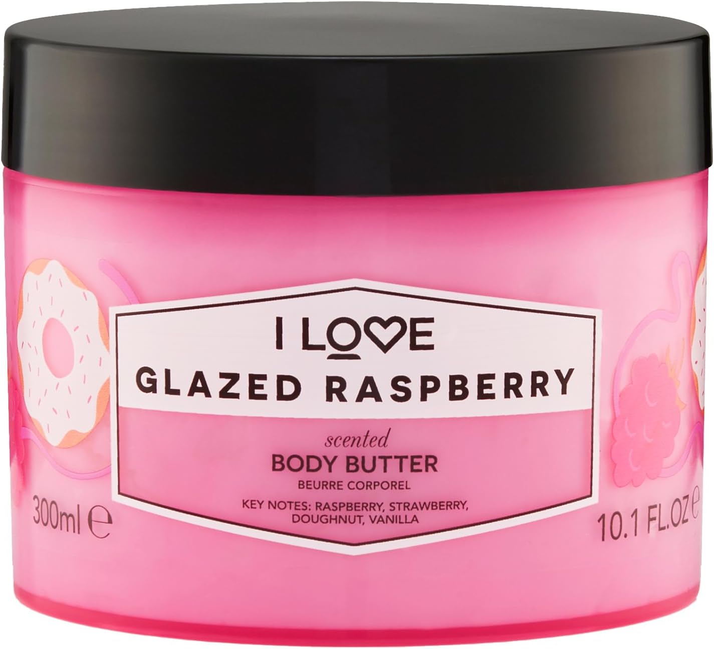 I Love Lichaamsboter met geglazuurde frambozengeur, boordevol sheaboter en kokosolie om de huid te regenereren en te voeden, 85% natuurlijke ingrediënten, veganistisch – 300 ml