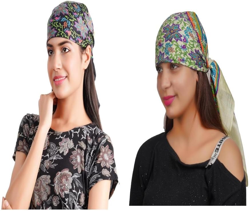 GenericWomen Satin Square Scarf for Headwear Fashion Printing |Head Scarf Winter caps for Girls_Free Size(Pack Of 02)