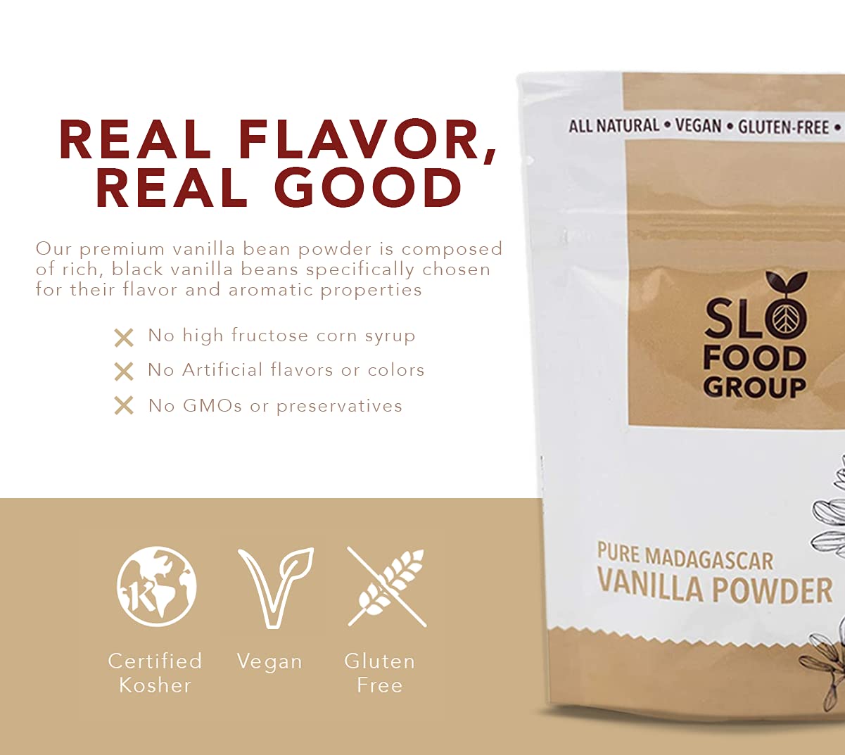 Slofoodgroup - Madagascar Vanilla Bean Powder - [ 2 oz.] - Made from Premium Whole Ground Grade A Vanilla Beans from Madagascar - For Cooking, Baking, and Ice Cream Desserts