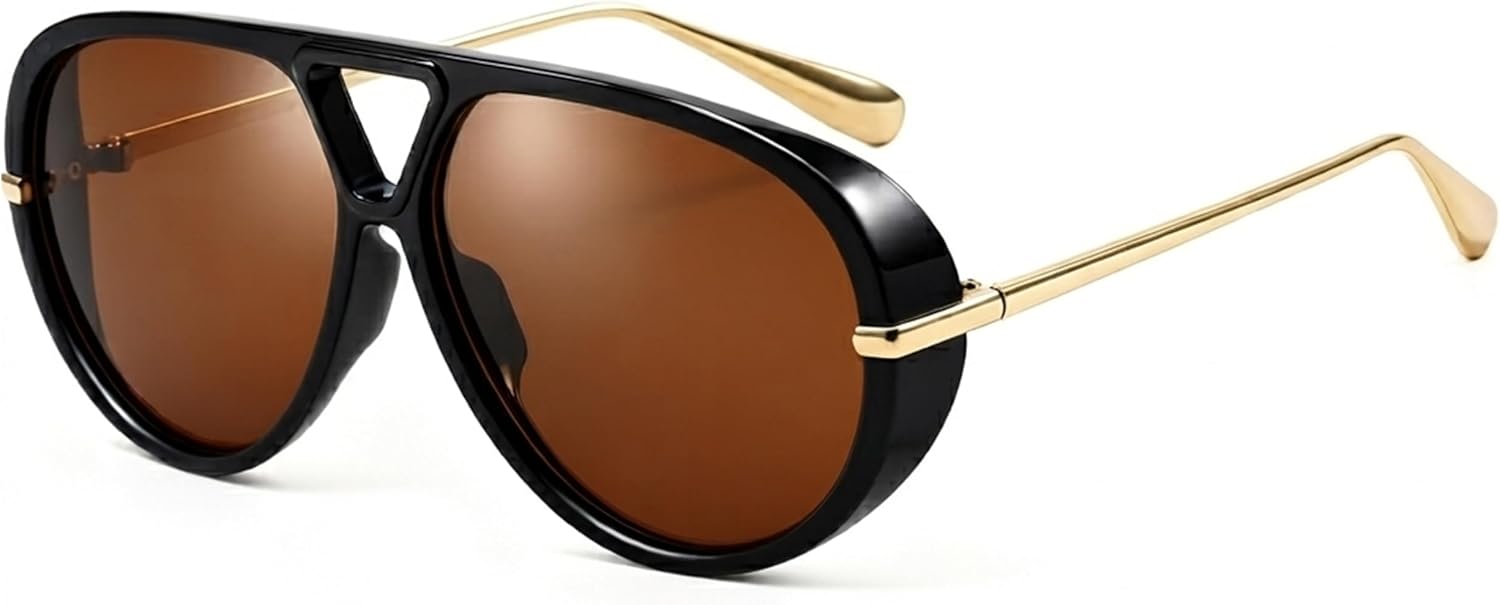 Trendy Gold Oversized Aviator Sunglasses for Women Men 70s Style