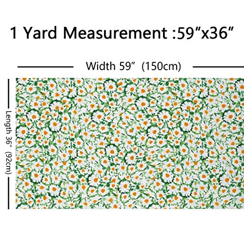 Daisy Floral Fabric by The Yard,Watercolor Chamomile Flowers Upholstery Fabric for Chairs Sofa,Summer Wild Botanical Fabric Waterproof,Fabric for DIY Projects,3 Yards,(L276*W150cm) Green Orange - Image 2