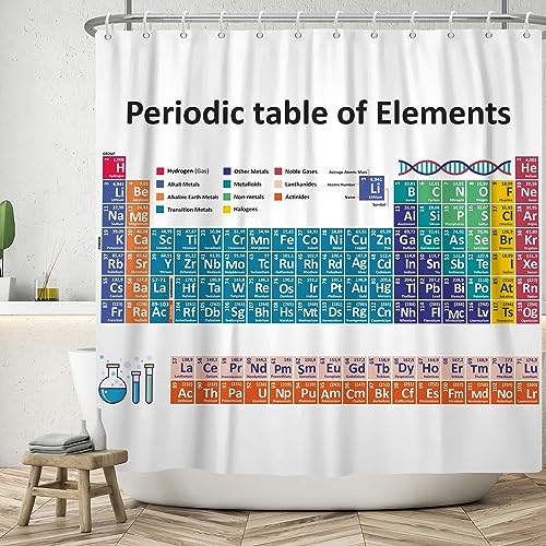 ASDCXZ Tenda da doccia con sistema periodico, 180 x 200 cm, per bagno, lavabile, moderna, semplice, colorato, tavola periodica, in poliestere, impermeabile, per vasca da bagno con 12 ganci