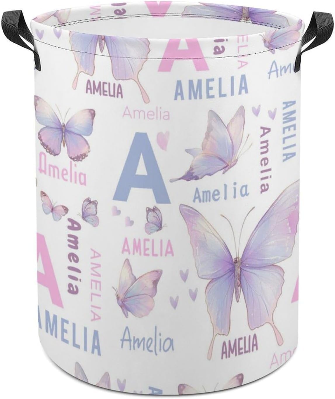 Personalized Butterfly Laundry Hamper for Baby Girls Women, Custom Kids Clothes Hamper with Name, Customized Foldable Laundry Storage with Handles, Dirty Clothes Basket for Bathroom Bedroom