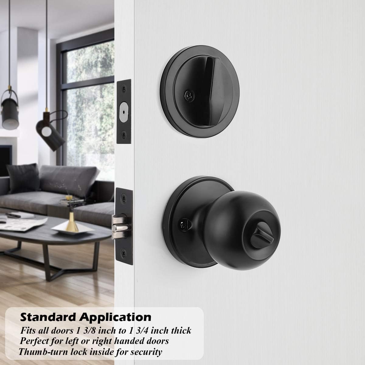 Gobrico Entry Door Knob and Single Cylinder Deadbolt Lock Combo Sets Keyed-Alike Knobsets for Home Entry Door in Matte Black,1 Pack