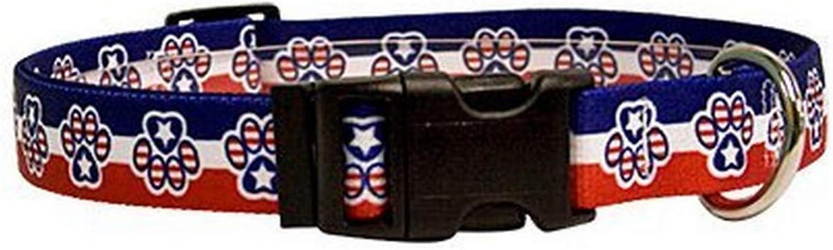 Yellow Dog Design Easy-Snap Pet Collar, Patriotic Paw, Medium 14" - 20"