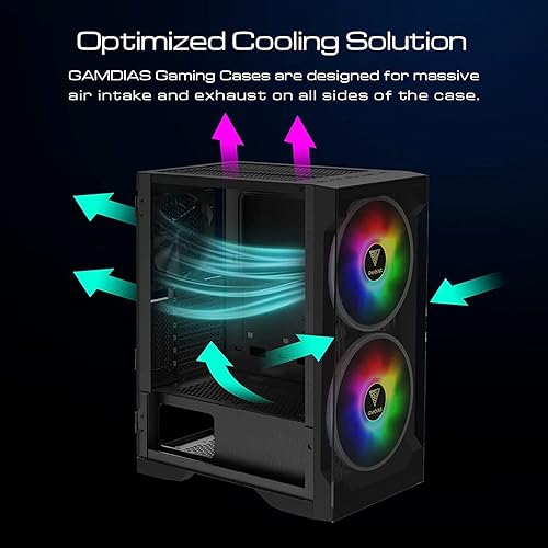 Miniatura 5 de GAMDIAS ATX Mid Tower - Carcasa para computadora de escritorio y PC, 2 ventiladores ARGB LED de 7.874 in, sincronización con placas base, soporte