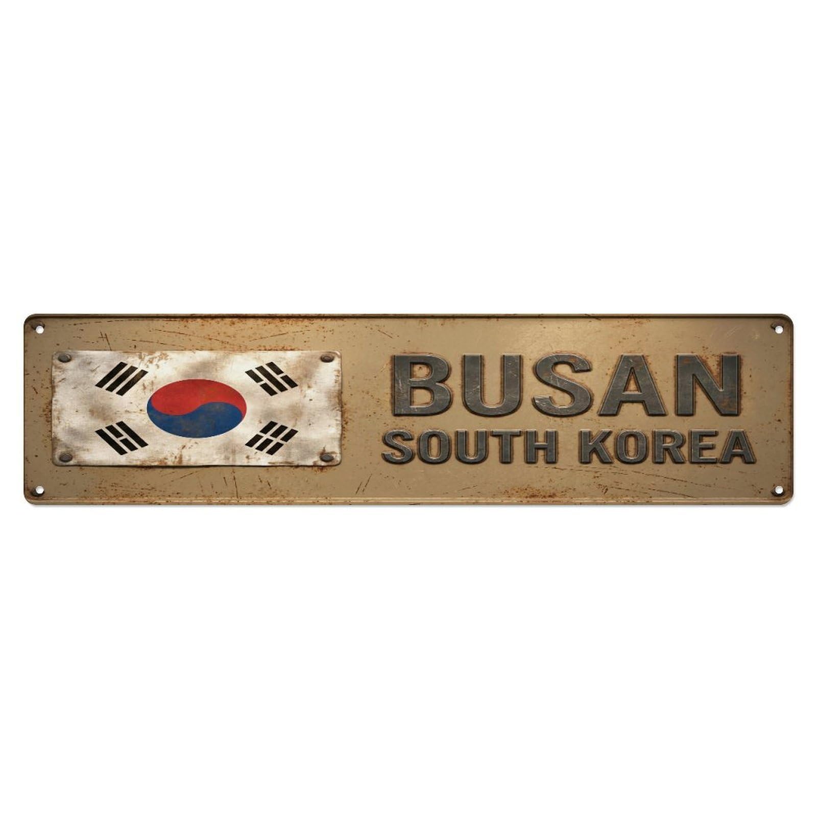 Okahys 4X16inch(10X40cm) Vintage Busan South Korea Flag Decor Rustic Travel Metal Tin Sign